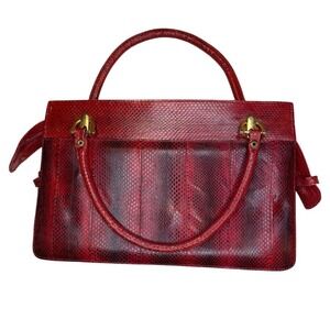 Snake Print Handbag Red Black Faux Leather Shoulder Bag  Interior Zip Pockets